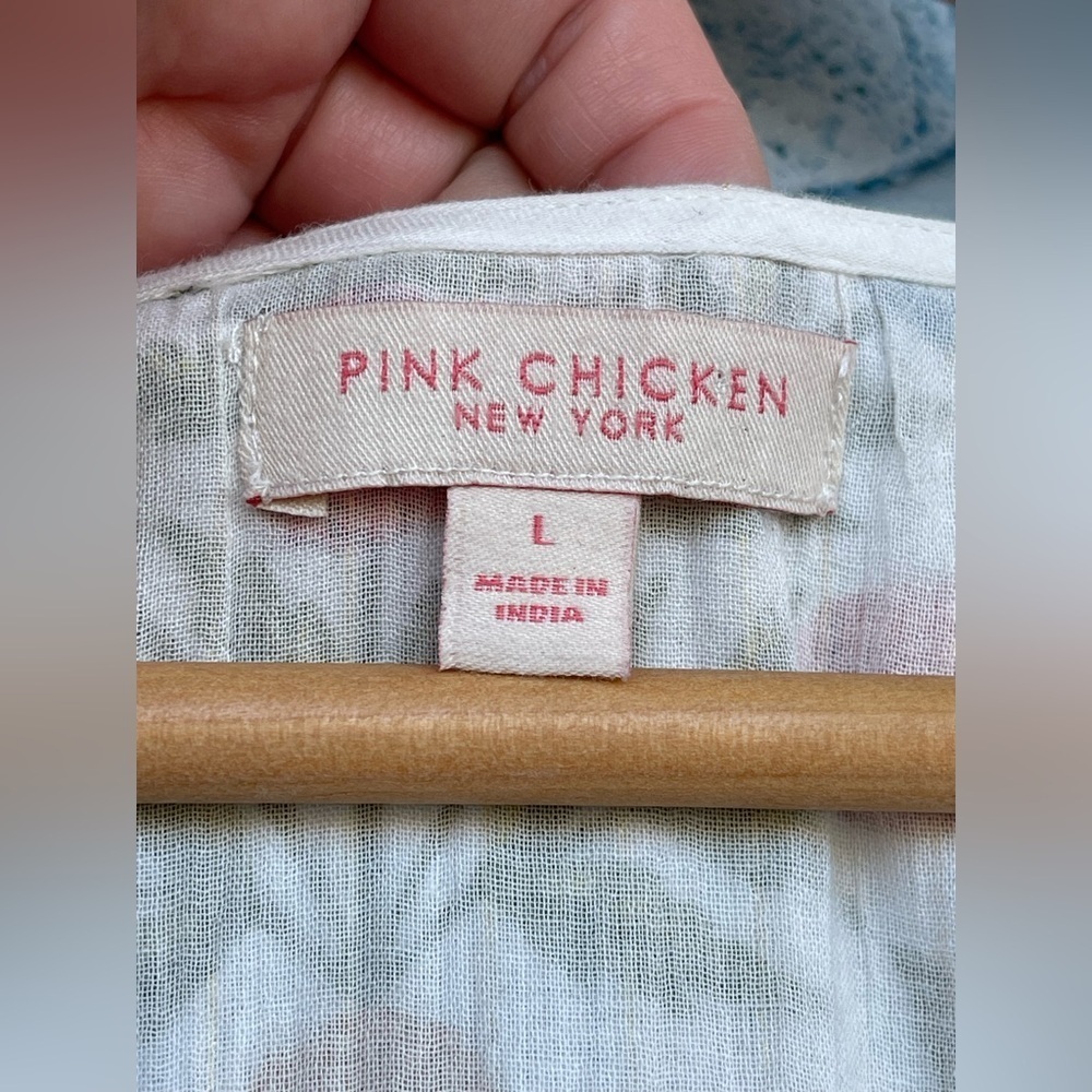 Pink chicken metallic tassel rose prints dress size large - Picture 15 of 16